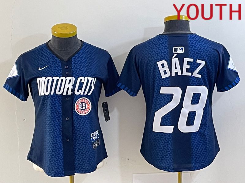 Youth Detroit Tigers #28 Baez Blue City Edition Nike 2024 MLB Jersey style 4->youth mlb jersey->Youth Jersey